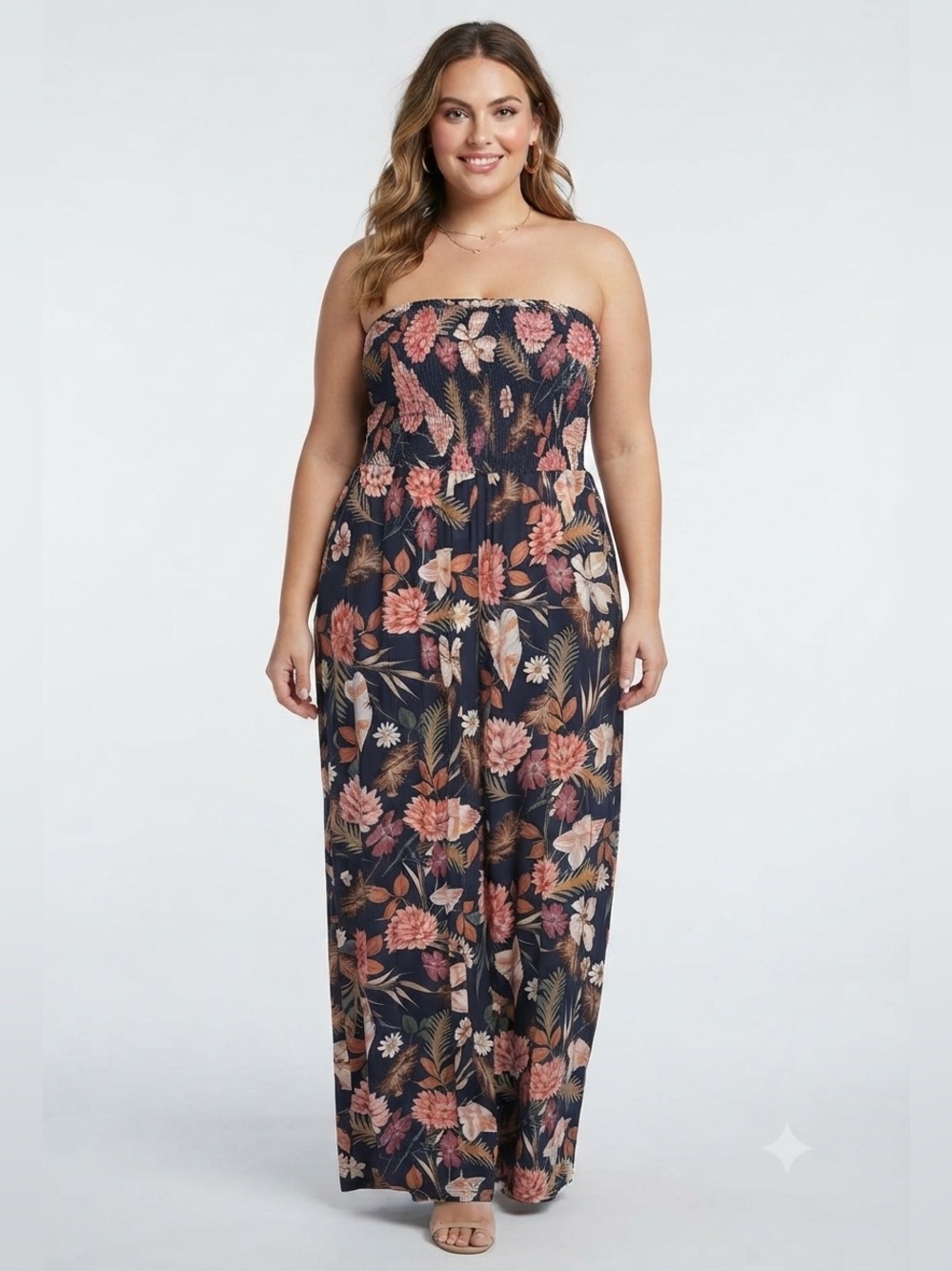 Lascana for Venus  Strapless Floral Wide-Leg Jumpsuit